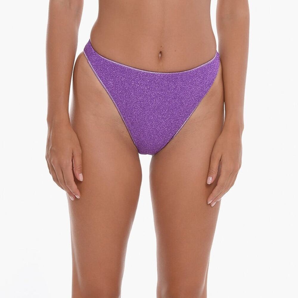 NEW Oseree Lumiere Sporty 90’s Metallic Purple Bikini Swimsuit Bottoms Size XL